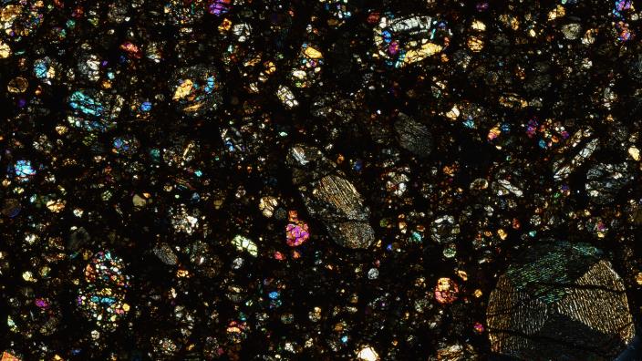 Thin section image of the Mundrabilla 003 meteorite from the Nullarbor, Western Australia.